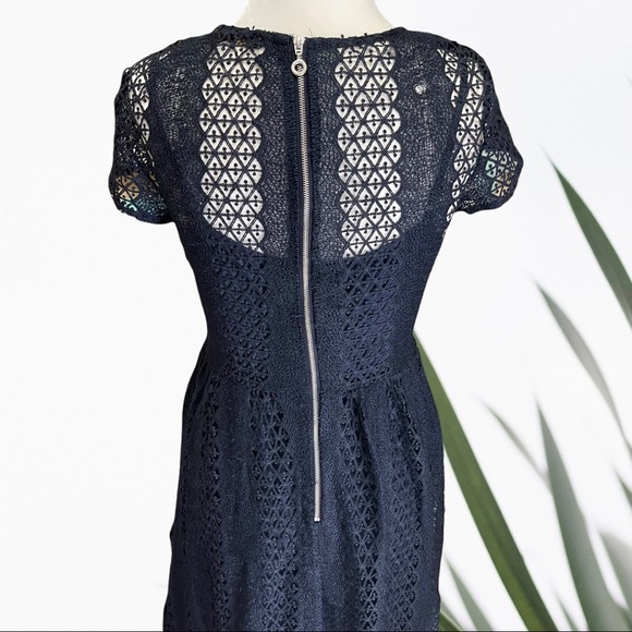 ZARA Basic| Navy Blue Maxi Dress with Lace/Eyelet overlay, fitted w Back Zip NWT - Picture 6 of 14